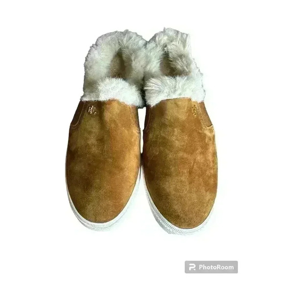 Lauren Ralph Lauren Brown Jinny Faux Fur Trim Mule Slide Slip On Sneaker 8.5/9W - Picture 3 of 7